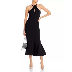 Cinq à Sept Jennie Rosette Halter Dress Black Halter Mermaid Gown Flower Beaded